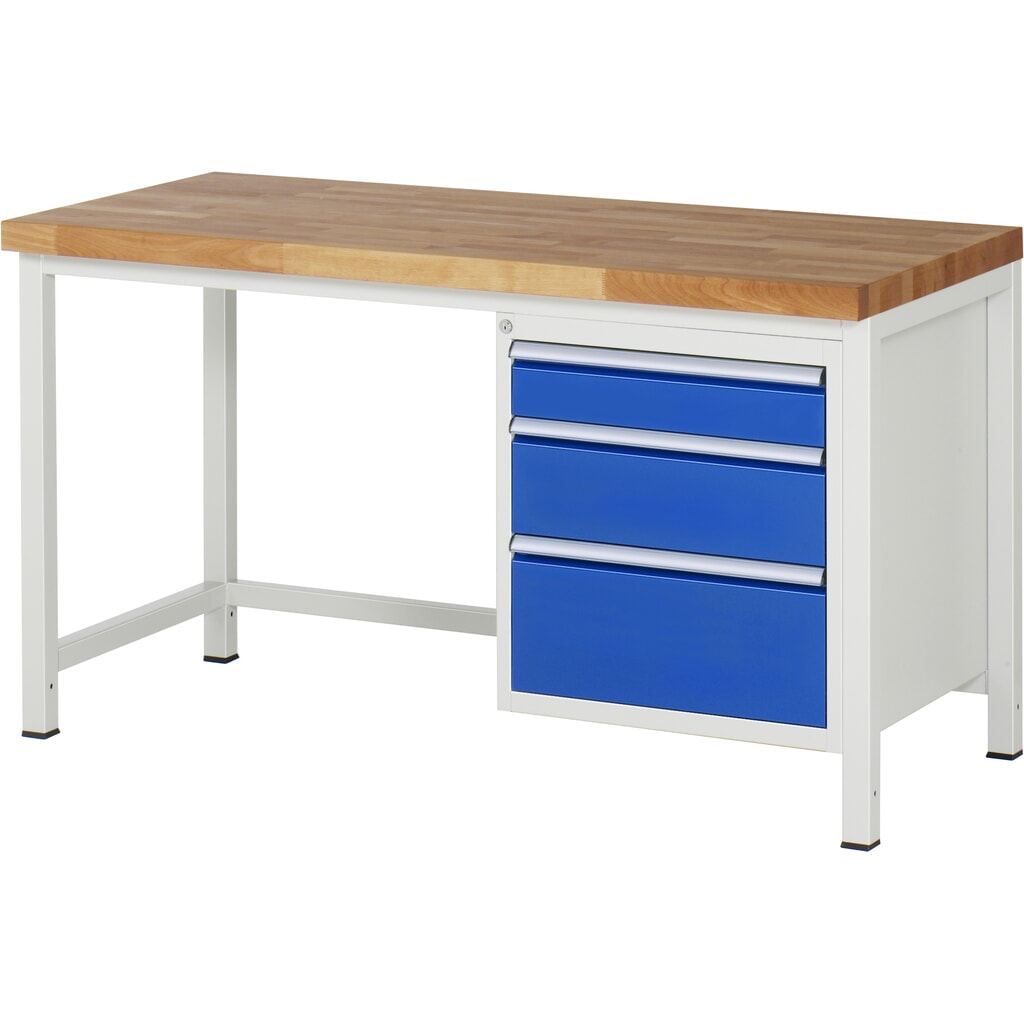 RAU werkbank serie 8000, h x b x d 840-1.040 x 1.500 x 700 mm, 1 onderbouwkast rechts, met 3 lades Product afbeelding: RAU werkbank serie 8000, h x b x d 840-1.040 x 1.500 x 700 mm, 1 onderbouwkast rechts, met 3 lades