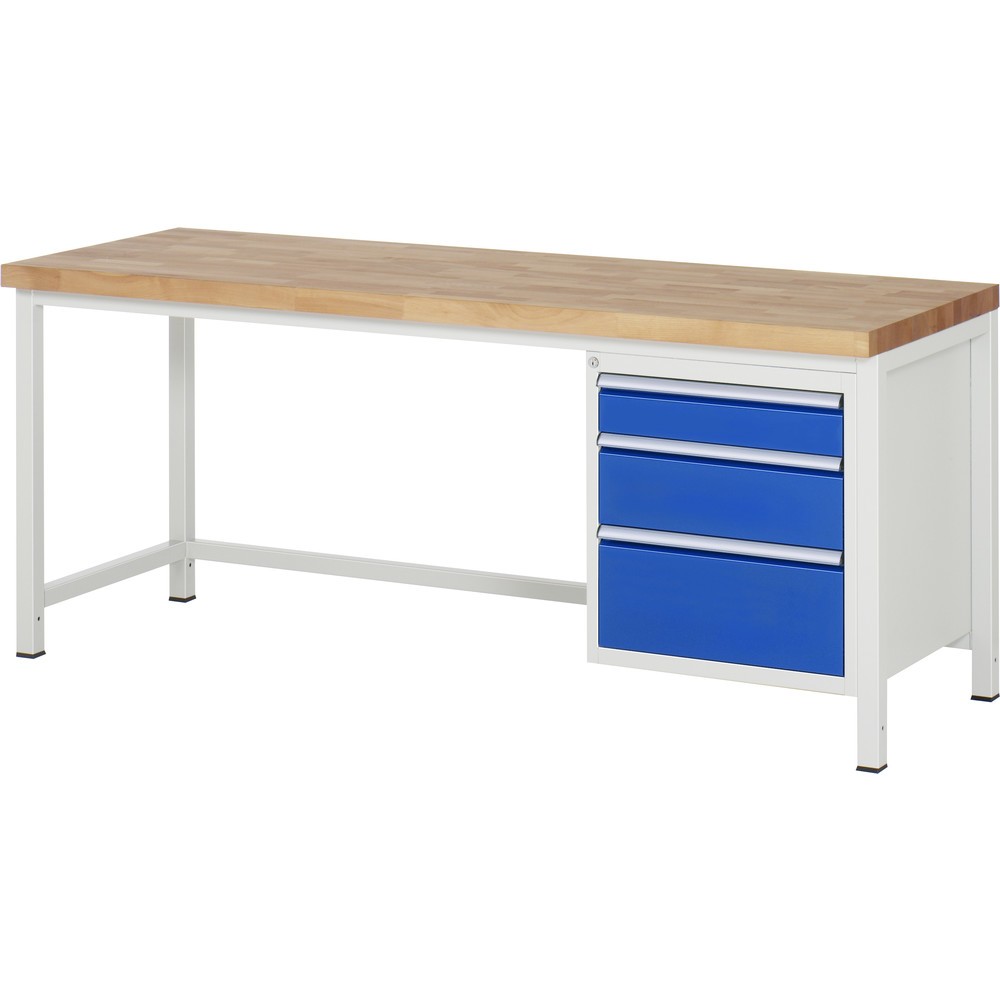 Product afbeelding: RAU werkbank serie 8000, h x b x d 840-1.040 x 2.000 x 700 mm, 1 onderbouwkast rechts, met 3 lades
