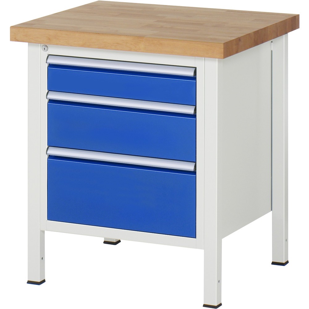 Product afbeelding: RAU werkbank serie 8000, h x b x d 840-1.040 x 750 x 700 mm, 1 onderbouwkast rechts, met 3 lades