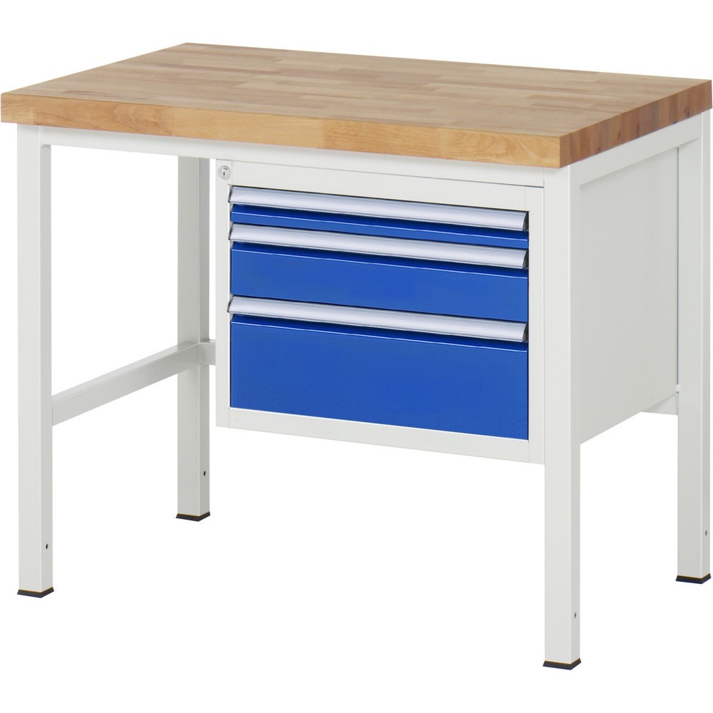 Product afbeelding: Werkbank RAU serie 8000, hxbxd 840-1.040 x 1.000 x 700 mm, 3 x voor 90% uittrekbare lades, 1 x 60, 1 x 120, 1 x 180 mm, draagvermogen lade 100 kg