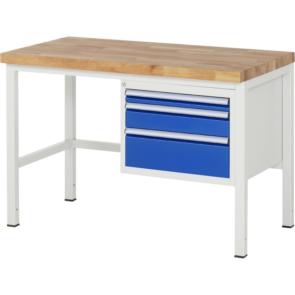 Productafbeelding nr. 1: Werkbank RAU serie 8000, hxbxd 840-1.040 x 1.250 x 700 mm, 3 x voor 100% uittrekbare lades, 1 x 60, 1 x 120, 1 x 180 mm, draagvermogen lade 100 kg
