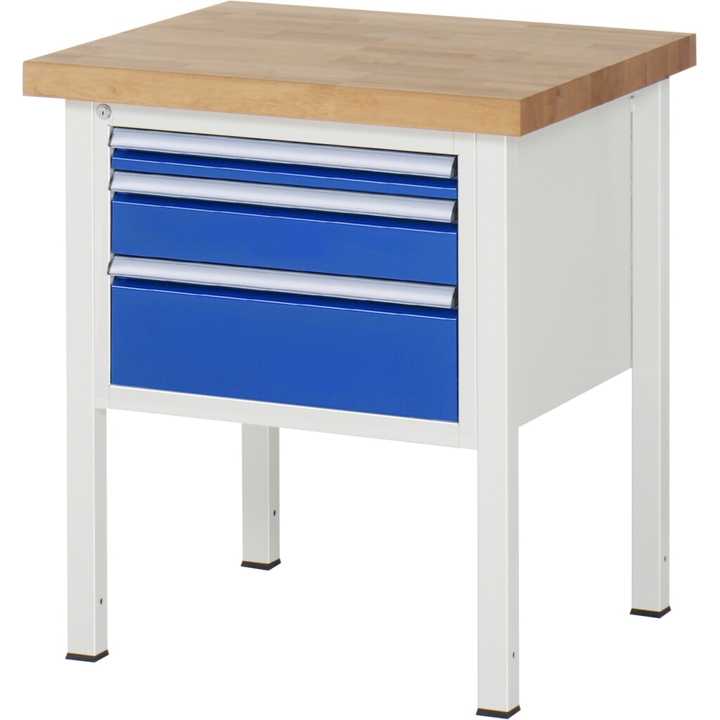 Werkbank RAU serie 8000, hxbxd 840-1.040 x 750 x 700 mm, 3 x voor 90% uittrekbare lades, 1 x 60, 1 x 120, 1 x 180 mm, draagvermogen lade 100 kg Product afbeelding: Werkbank RAU serie 8000, hxbxd 840-1.040 x 750 x 700 mm, 3 x voor 90% uittrekbare lades, 1 x 60, 1 x 120, 1 x 180 mm, draagvermogen lade 100 kg