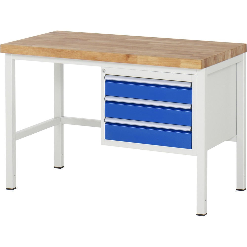 Productafbeelding nr. 1: Werkbank RAU serie 8000, hxbxd 840-1.040 x 1.250 x 700 mm, 3 x voor 100% uittrekbare lades, 3 x 120 mm, draagvermogen lade 100 kg