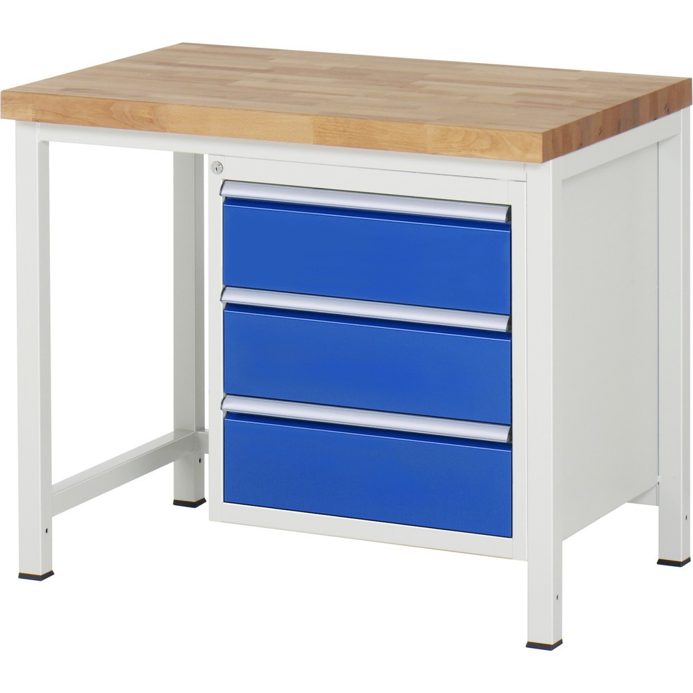 Productafbeelding nr. 1: Werkbank RAU serie 8000, hxbxd 840-1.040 x 1.000 x 700 mm, 3 x voor 100% uittrekbare lades, 3 x 180 mm, draagvermogen lade 100 kg