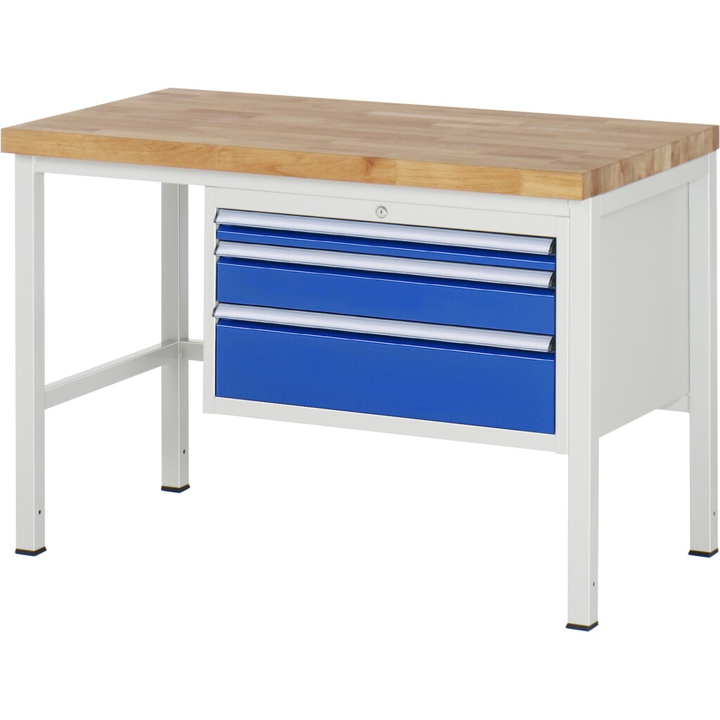 Product afbeelding: Werkbank RAU serie 8000, hxbxd 840 x 1.250 x 700 mm, 3 x voor 90% uittrekbare lades, 1 x 60, 1 x 120, 1 x 180 mm, draagvermogen lade 75 kg