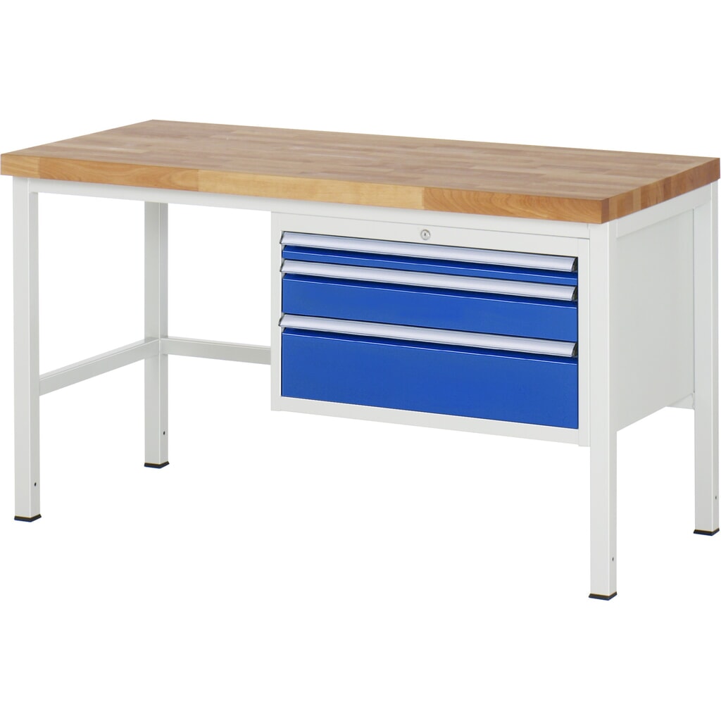 Productafbeelding nr. 1: Werkbank RAU serie 8000, hxbxd 840-1.040 x 1.500 x 700 mm, 3 x voor 100% uittrekbare lades, 1 x 60, 1 x 120, 1 x 180 mm, draagvermogen lade 75 kg