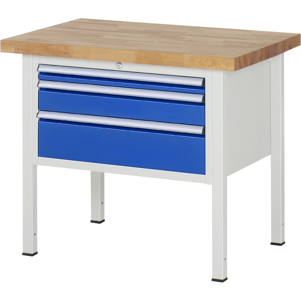 Productafbeelding nr. 1: Werkbank RAU serie 8000, hxbxd 840-1.040 x 1.000 x 700 mm, 3 x voor 90% uittrekbare lades, 1 x 60, 1 x 120, 1 x 180 mm, draagvermogen lade 75 kg