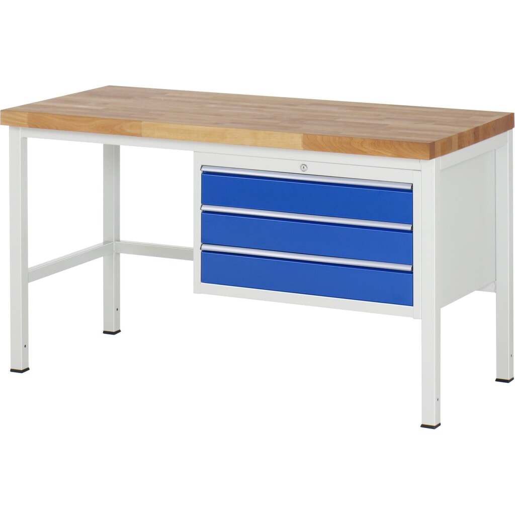 Werkbank RAU serie 8000, hxbxd 840-1.040 x 1.500 x 700 mm, 3 x voor 100% uittrekbare lades, 3 x 120 mm, draagvermogen lade 75 kg Product afbeelding: Werkbank RAU serie 8000, hxbxd 840-1.040 x 1.500 x 700 mm, 3 x voor 100% uittrekbare lades, 3 x 120 mm, draagvermogen lade 75 kg