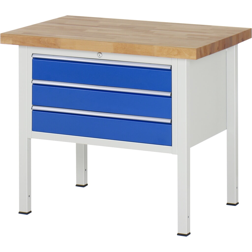 Product afbeelding: Werkbank RAU serie 8000, hxbxd 840 x 1.000 x 700 mm, 3 x voor 90% uittrekbare lades, 3 x 120 mm, draagvermogen lade 75 kg