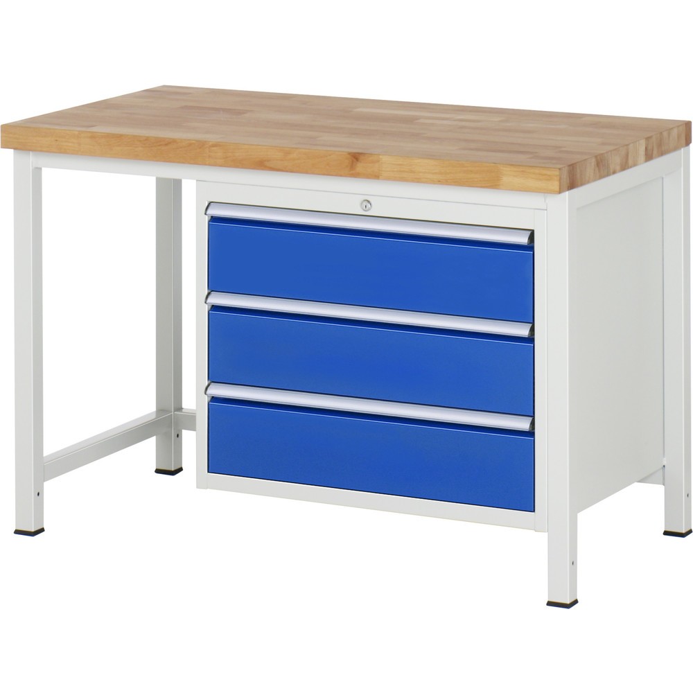 Productafbeelding nr. 1: Werkbank RAU serie 8000, hxbxd 840-1.040 x 1.250 x 700 mm, 3 x voor 100% uittrekbare lades, 3 x 180 mm, draagvermogen lade 75 kg