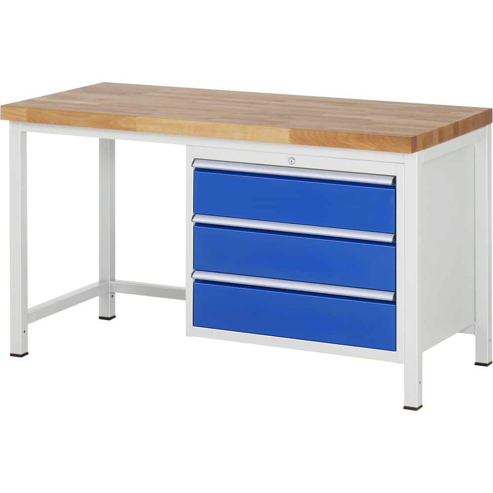 Productafbeelding nr. 1: Werkbank RAU serie 8000, hxbxd 840-1.040 x 1.500 x 700 mm, 3 x voor 90% uittrekbare lades, 3 x 180 mm, draagvermogen lade 75 kg