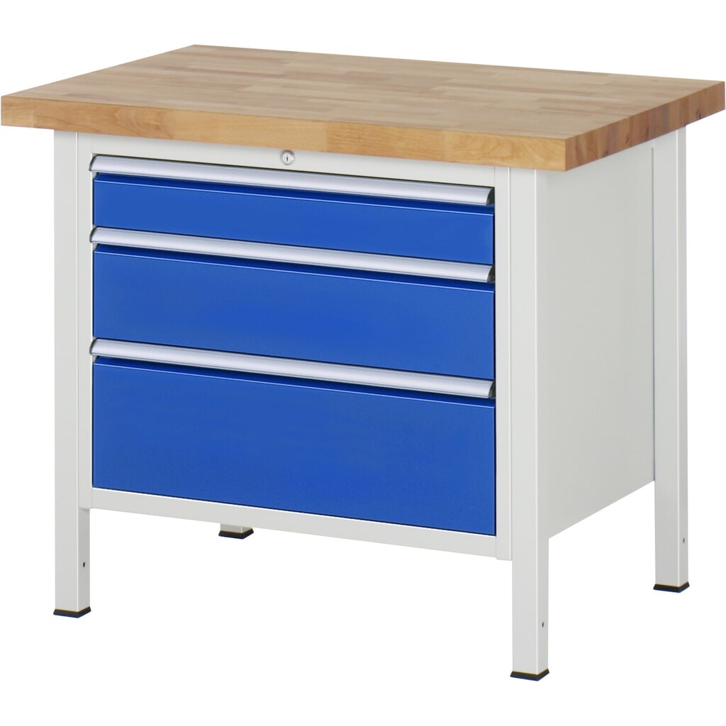 Productafbeelding nr. 1: Werkbank RAU serie 8000, hxbxd 840-1.040 x 1.250 x 700 mm, 4 x voor 90% uittrekbare lades, 2 x 90, 2 x 180 mm, draagvermogen lade 75 kg