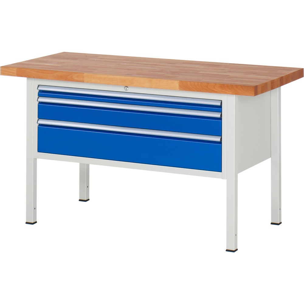 Productafbeelding nr. 1: Werkbank RAU serie 8000, hxbxd 840 x 1.500 x 700 mm, 3 x voor 100% uittrekbare lades, 1 x 60, 1 x 120, 1 x 180 mm, draagvermogen lade 50 kg
