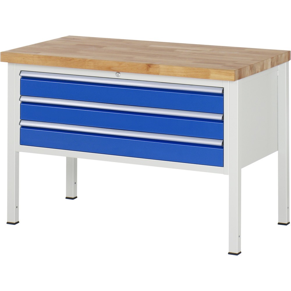 Productafbeelding nr. 1: Werkbank RAU serie 8000, hxbxd 840-1.040 x 1.250 x 700 mm, 3 x voor 90% uittrekbare lades, 3 x 120 mm, draagvermogen lade 50 kg