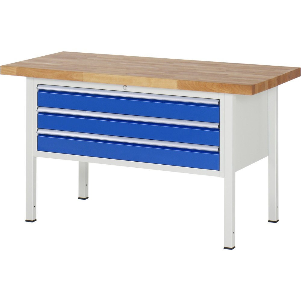 Productafbeelding nr. 1: Werkbank RAU serie 8000, hxbxd 840-1.040 x 1.500 x 700 mm, 3 x voor 100% uittrekbare lades, 3 x 120 mm, draagvermogen lade 50 kg