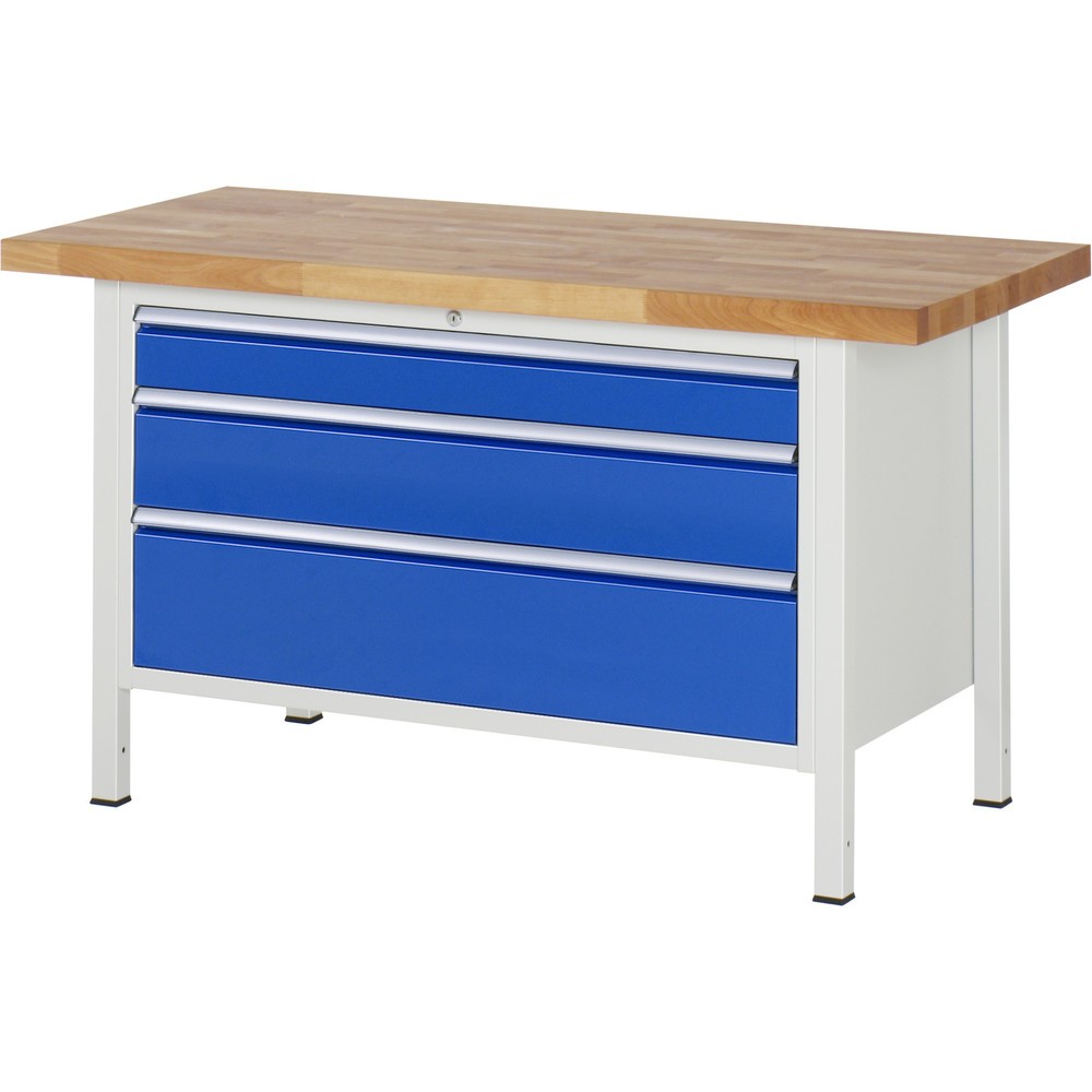 Productafbeelding nr. 1: Werkbank RAU serie 8000, hxbxd 840-1.040 x 1.500 x 700 mm, 3 x voor 90% uittrekbare lades, 1 x 120, 1 x 180, 1 x 240 mm, draagvermogen lade 50 kg