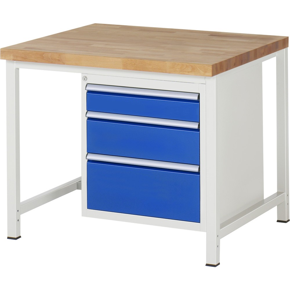 Product afbeelding: RAU werkbank serie 8000, h x b x d 840-1.040 x 1.000 x 900 mm, 1 onderbouwkast rechts, met 3 lades