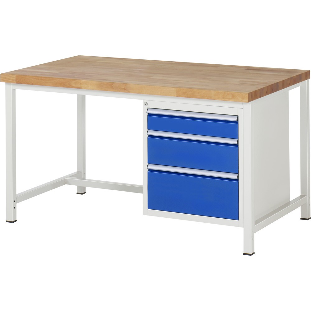 Product afbeelding: RAU werkbank serie 8000, h x b x d 840-1.040 x 1.500 x 900 mm, 1 onderbouwkast rechts, met 3 lades