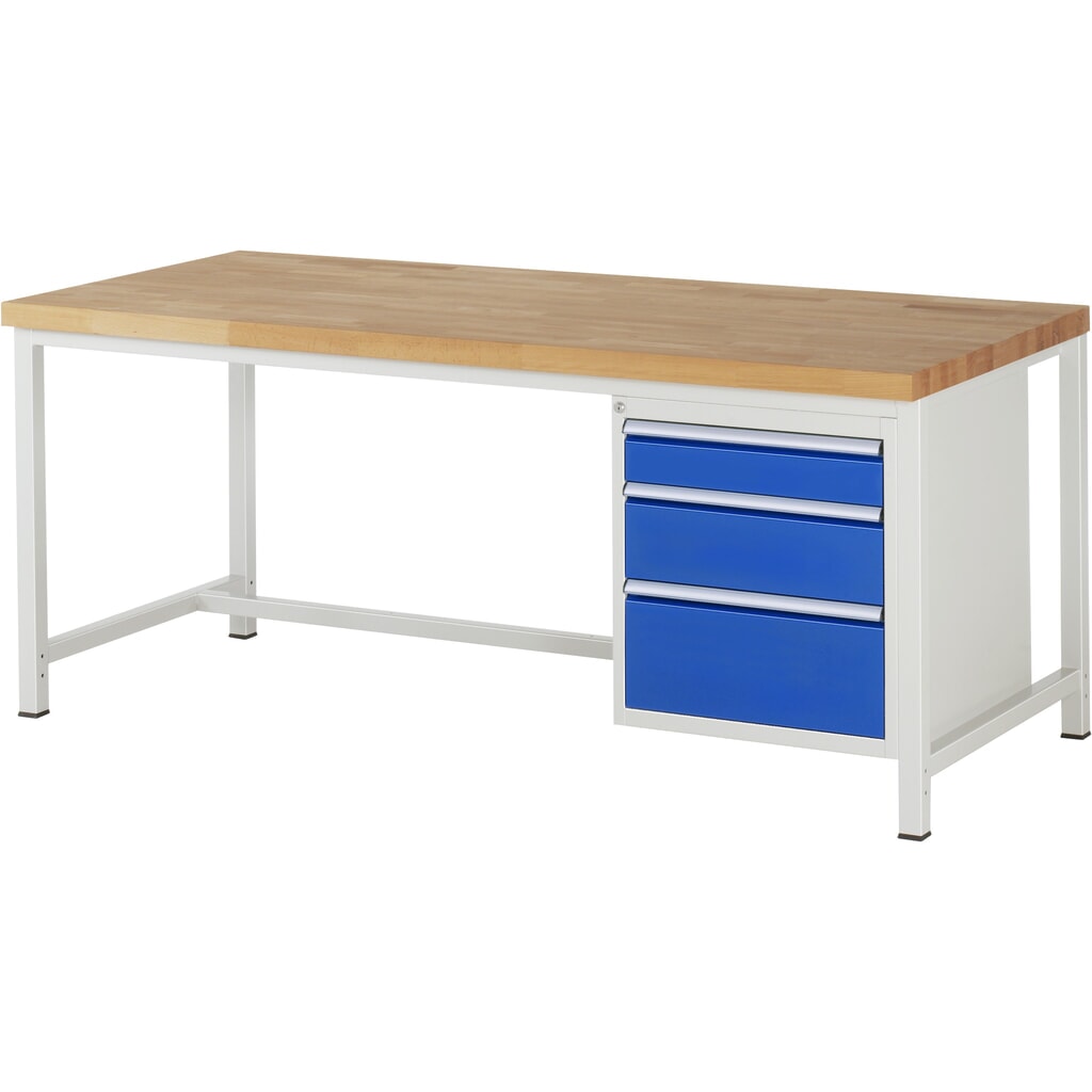 RAU werkbank serie 8000, h x b x d 840-1.040 x 2.000 x 900 mm, 1 onderbouwkast rechts, met 3 lades Product afbeelding: RAU werkbank serie 8000, h x b x d 840-1.040 x 2.000 x 900 mm, 1 onderbouwkast rechts, met 3 lades