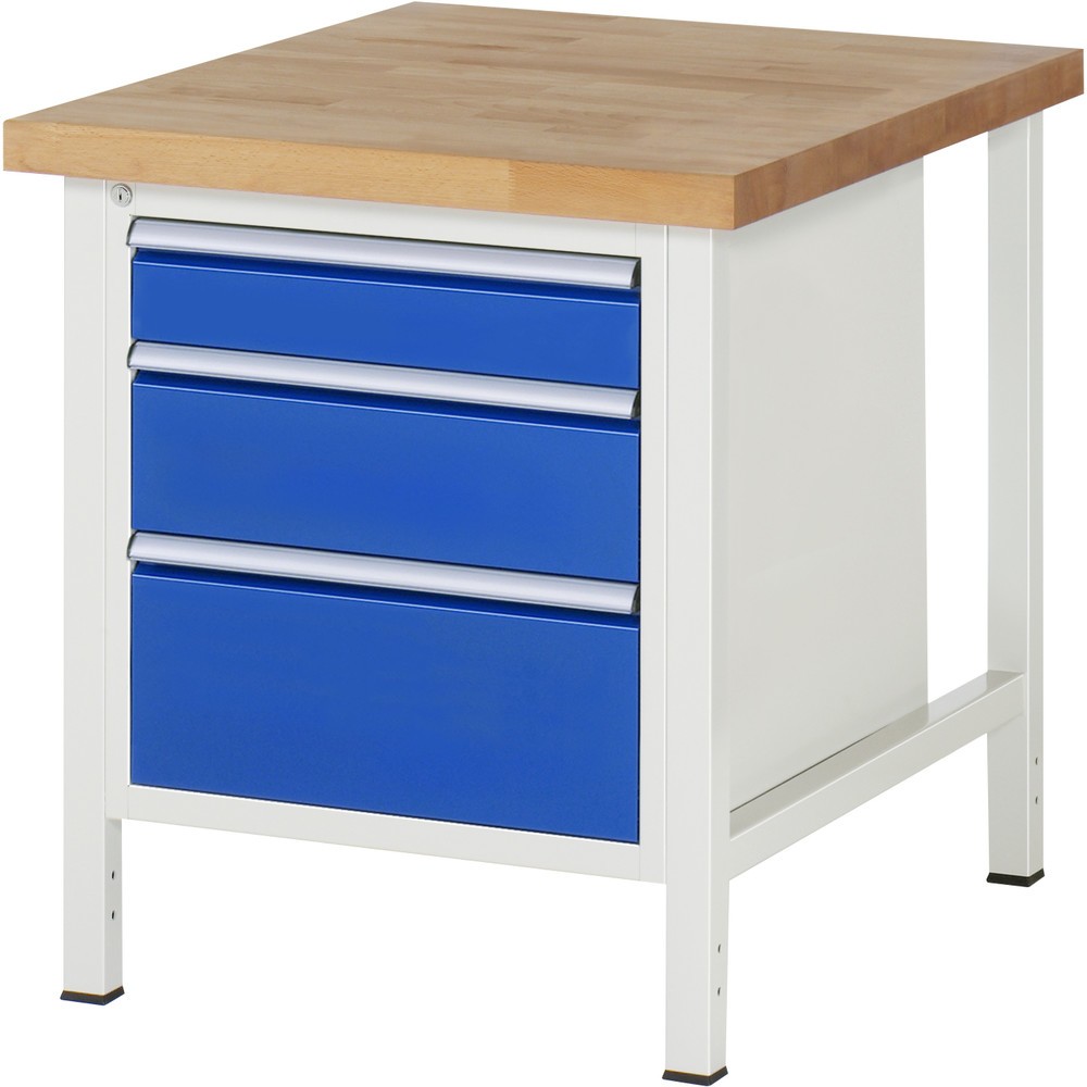 Product afbeelding: RAU werkbank serie 8000, h x b x d 840-1.040 x 750 x 900 mm, 1 onderbouwkast rechts, met 3 lades