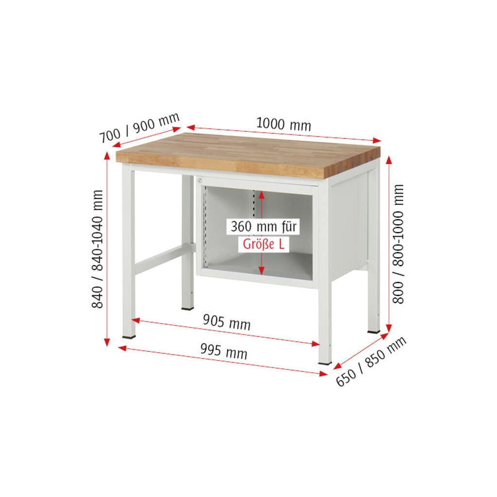 Productafbeelding nr. 7: Werkbank RAU serie 8000, hxbxd 840-1.040 x 1.000 x 900 mm, 3 x voor 100% uittrekbare lades, 1 x 60, 1 x 120, 1 x 180 mm, draagvermogen lade 100 kg