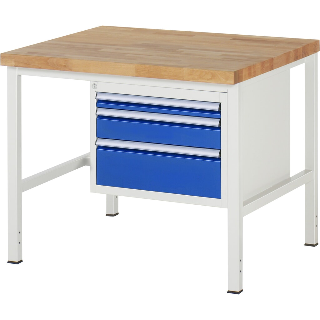 Werkbank RAU serie 8000, hxbxd 840-1.040 x 1.000 x 900 mm, 3 x voor 100% uittrekbare lades, 1 x 60, 1 x 120, 1 x 180 mm, draagvermogen lade 100 kg Productafbeelding nr. 1: Werkbank RAU serie 8000, hxbxd 840-1.040 x 1.000 x 900 mm, 3 x voor 100% uittrekbare lades, 1 x 60, 1 x 120, 1 x 180 mm, draagvermogen lade 100 kg