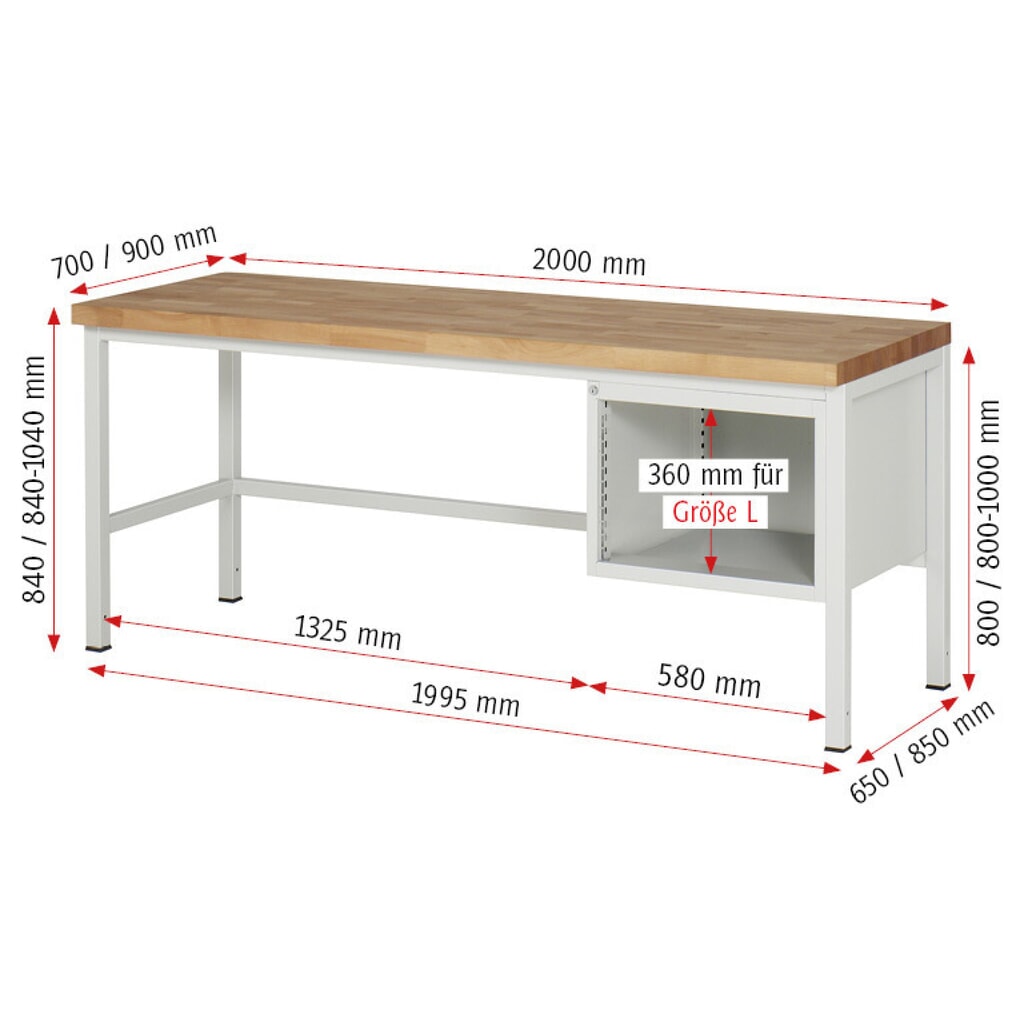 Werkbank RAU serie 8000, hxbxd 840-1.040 x 2.000 x 900 mm, 2 x voor 100% uittrekbare lades, 2 x 180 mm, draagvermogen lade 100 kg Productafbeelding nr. 8: Werkbank RAU serie 8000, hxbxd 840-1.040 x 2.000 x 900 mm, 2 x voor 100% uittrekbare lades, 2 x 180 mm, draagvermogen lade 100 kg