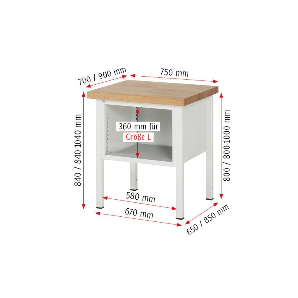 Productafbeelding nr. 5: Werkbank RAU serie 8000, hxbxd 840 x 750 x 700 mm, 2 x voor 90% uittrekbare lades, 1 x 150, 1 x 210 mm, draagvermogen lade 100 kg