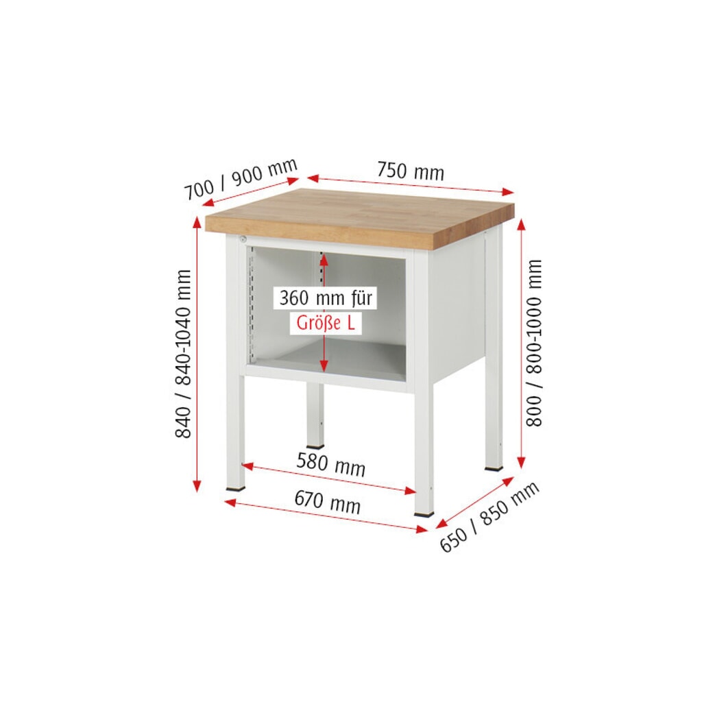 Productafbeelding nr. 6: Werkbank RAU serie 8000, hxbxd 840 x 750 x 900 mm, 2 x voor 90% uittrekbare lades, 1 x 150, 1 x 210 mm, draagvermogen lade 100 kg