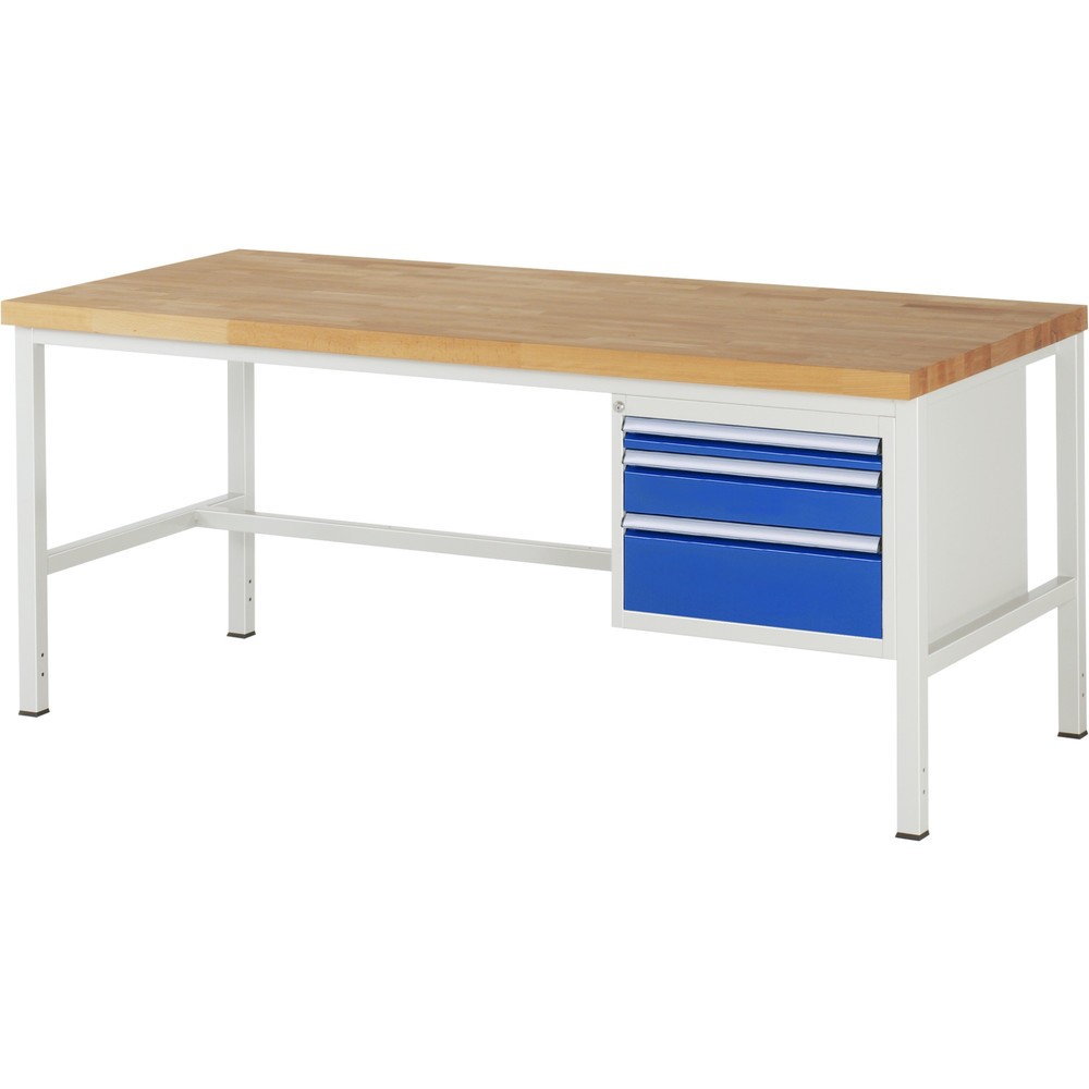 Productafbeelding nr. 1: Werkbank RAU serie 8000, hxbxd 840-1.040 x 2.000 x 900 mm, 3 x voor 90% uittrekbare lades, 1 x 60, 1 x 120, 1 x 180 mm, draagvermogen lade 100 kg