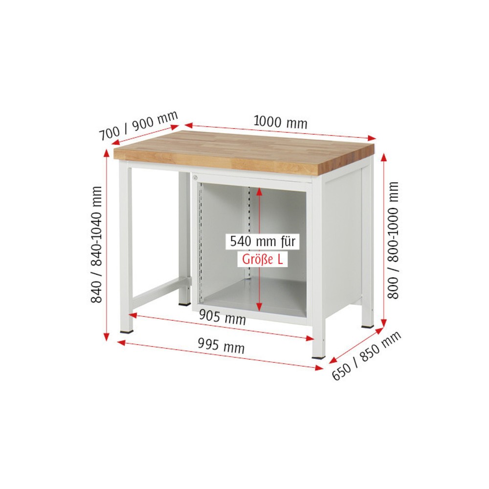 Productafbeelding nr. 5: Werkbank RAU serie 8000, hxbxd 840 x 1.000 x 700 mm, 4 x voor 90% uittrekbare lades, 2 x 120, 2 x 150 mm, draagvermogen lade 100 kg