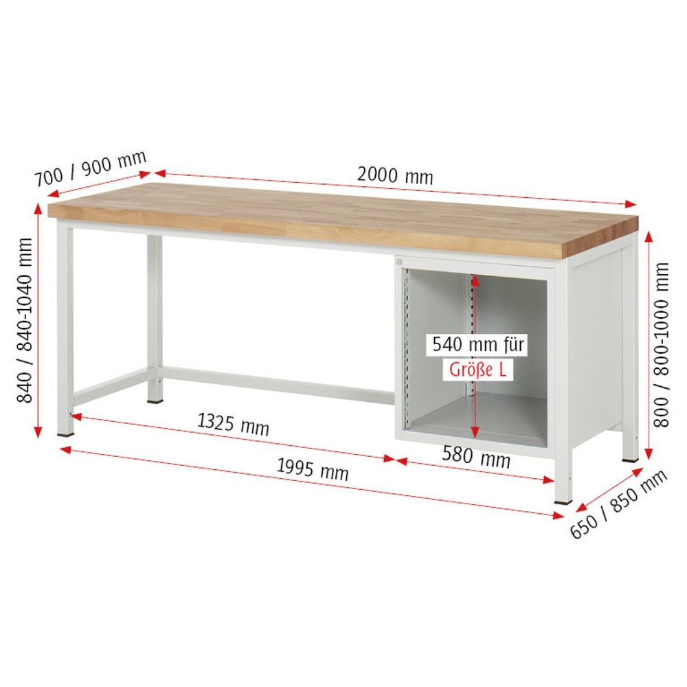 Productafbeelding nr. 6: Werkbank RAU serie 8000, 1 draaideur, hxbxd 840 x 2.000 x 700 mm, 1 lade, 1 draaideur