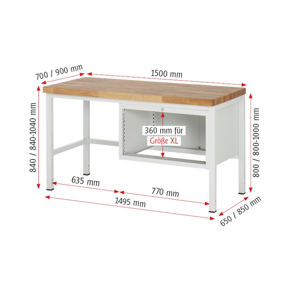 Productafbeelding nr. 4: Werkbank RAU serie 8000, hxbxd 840 x 1.500 x 900 mm, 4 x voor 90% uittrekbare lades, 1 x 60, 2 x 90, 1 x 120 mm, draagvermogen lade 75 kg