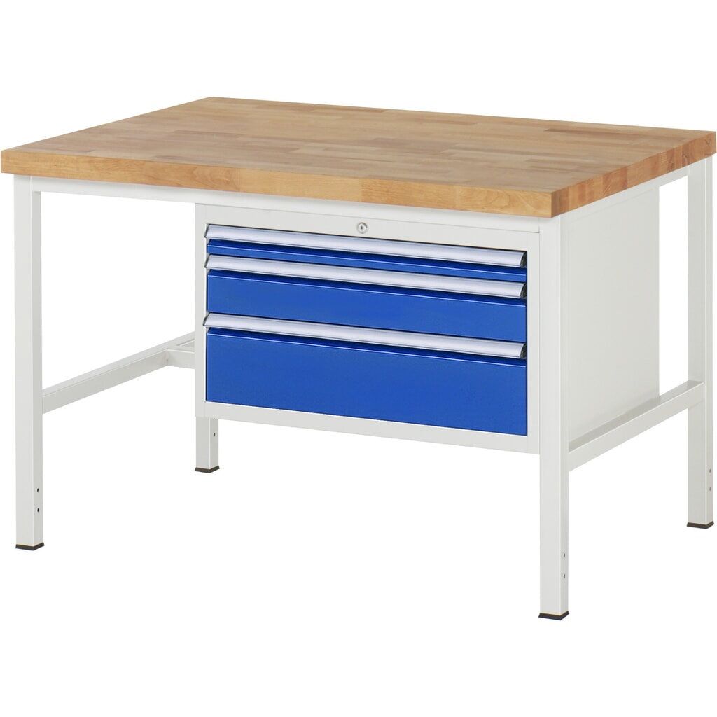 Werkbank RAU serie 8000, hxbxd 840 x 1.250 x 900 mm, 3 x voor 100% uittrekbare lades, 1 x 60, 1 x 120, 1 x 180 mm, draagvermogen lade 75 kg Product afbeelding: Werkbank RAU serie 8000, hxbxd 840 x 1.250 x 900 mm, 3 x voor 100% uittrekbare lades, 1 x 60, 1 x 120, 1 x 180 mm, draagvermogen lade 75 kg