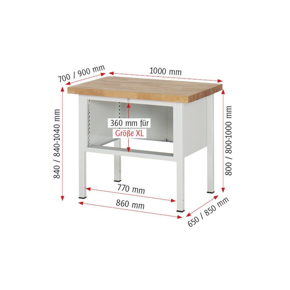 Productafbeelding nr. 4: Werkbank RAU serie 8000, hxbxd 840 x 1.000 x 700 mm, 3 x voor 100% uittrekbare lades, 3 x 120 mm, draagvermogen lade 75 kg