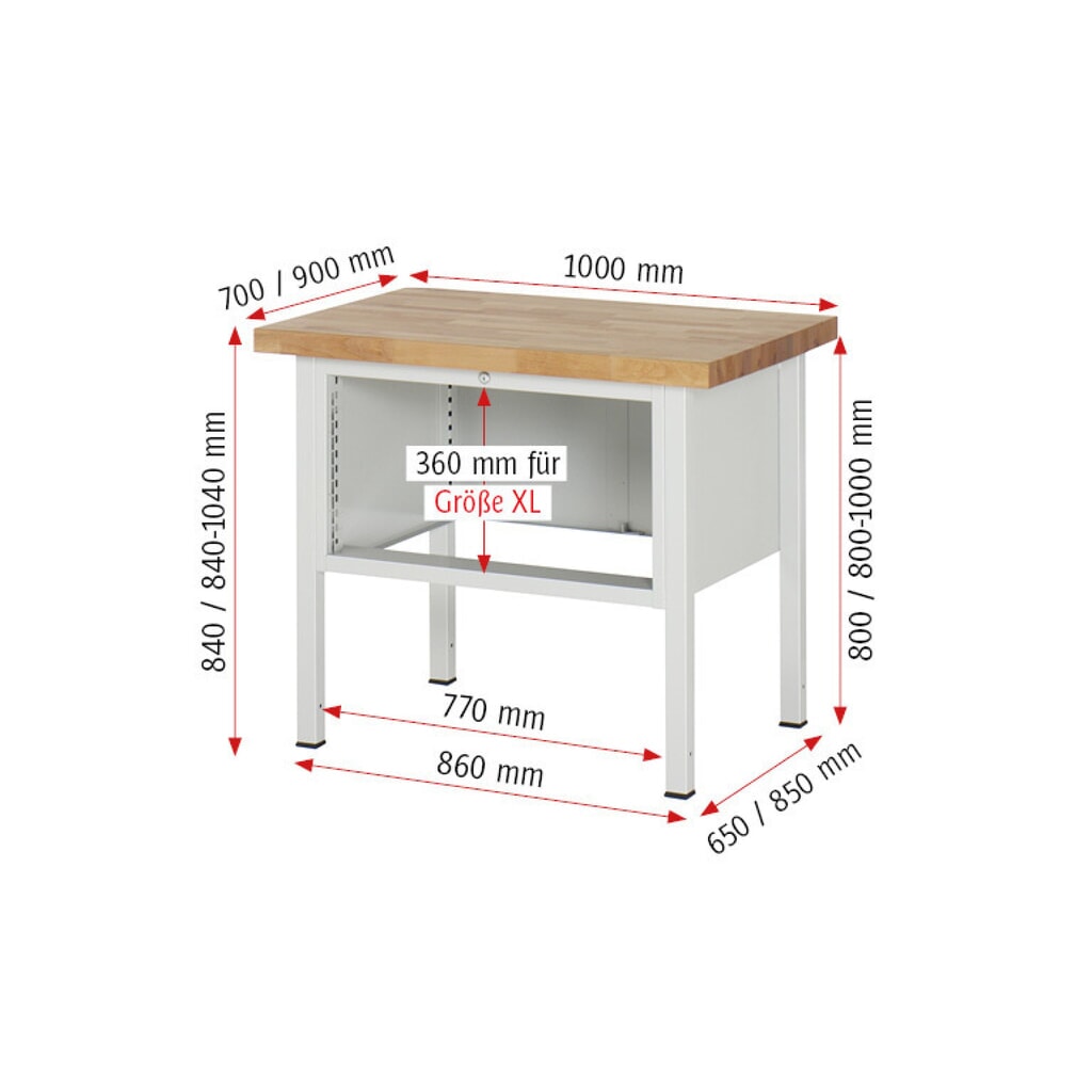 Productafbeelding nr. 6: Werkbank RAU serie 8000, hxbxd 840 x 1.000 x 700 mm, 4 x voor 90% uittrekbare lades, 1 x 60, 2 x 90, 1 x 120 mm, draagvermogen lade 75 kg