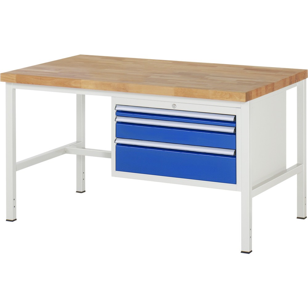 Productafbeelding nr. 1: Werkbank RAU serie 8000, hxbxd 840-1.040 x 1.500 x 900 mm, 3 x voor 100% uittrekbare lades, 1 x 60, 1 x 120, 1 x 180 mm, draagvermogen lade 75 kg