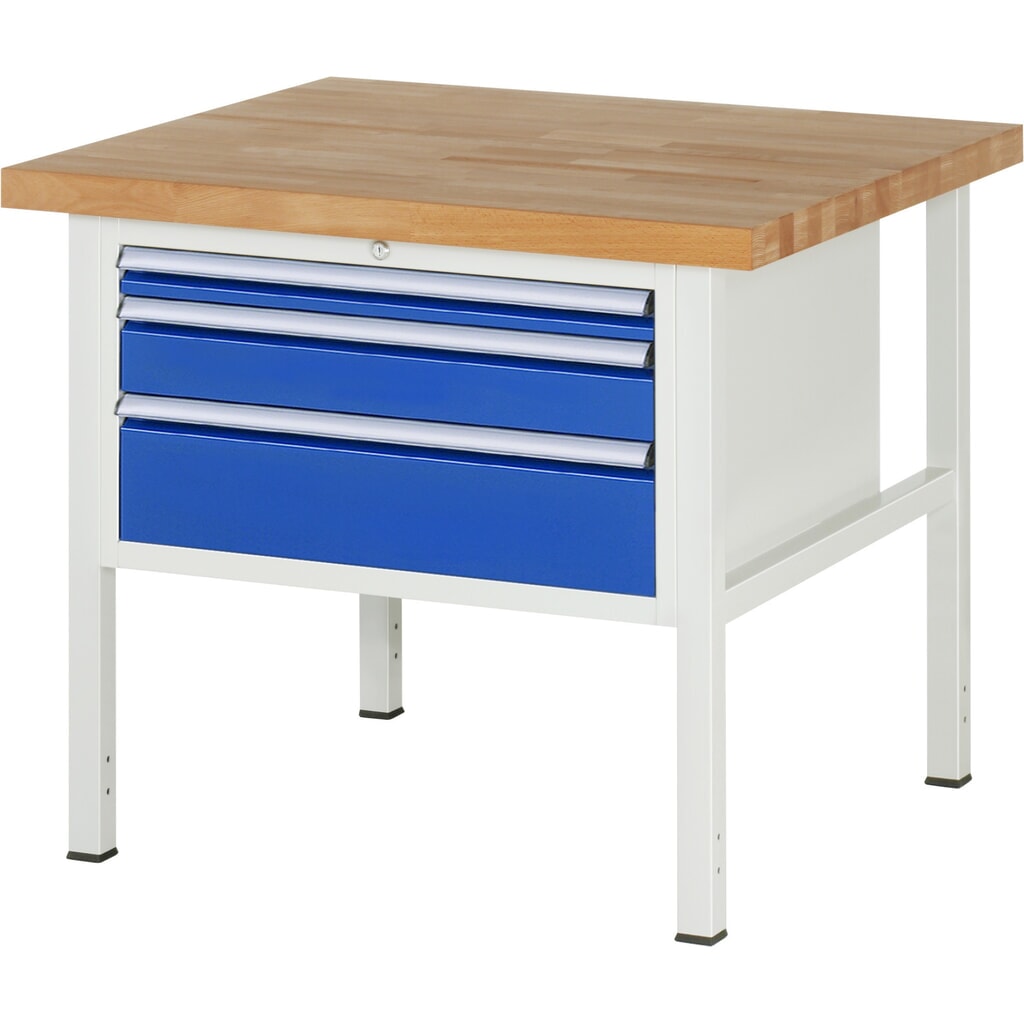 Werkbank RAU serie 8000, hxbxd 840 x 1.000 x 900 mm, 3 x voor 90% uittrekbare lades, 1 x 60, 1 x 120, 1 x 180 mm, draagvermogen lade 75 kg Product afbeelding: Werkbank RAU serie 8000, hxbxd 840 x 1.000 x 900 mm, 3 x voor 90% uittrekbare lades, 1 x 60, 1 x 120, 1 x 180 mm, draagvermogen lade 75 kg