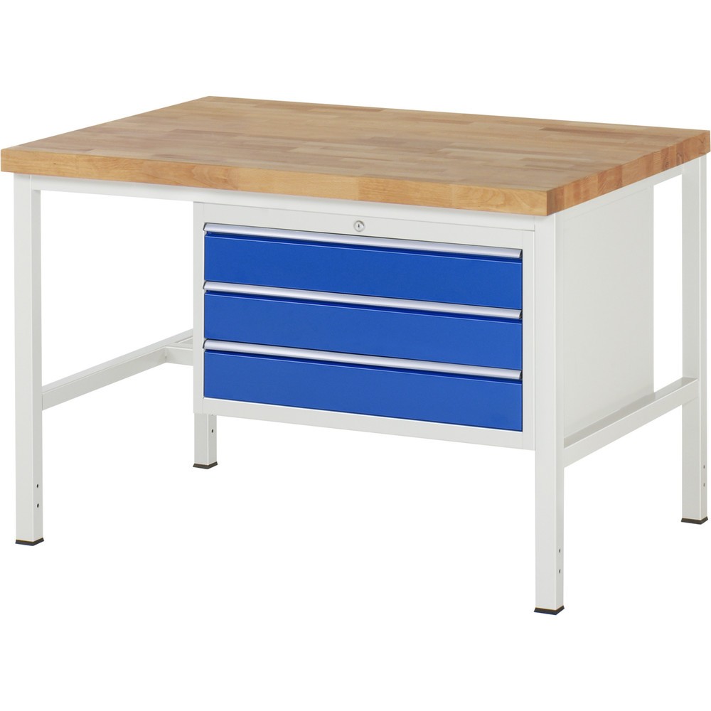 Productafbeelding nr. 1: Werkbank RAU serie 8000, hxbxd 840-1.040 x 1.250 x 900 mm, 3 x voor 100% uittrekbare lades, 3 x 120 mm, draagvermogen lade 75 kg