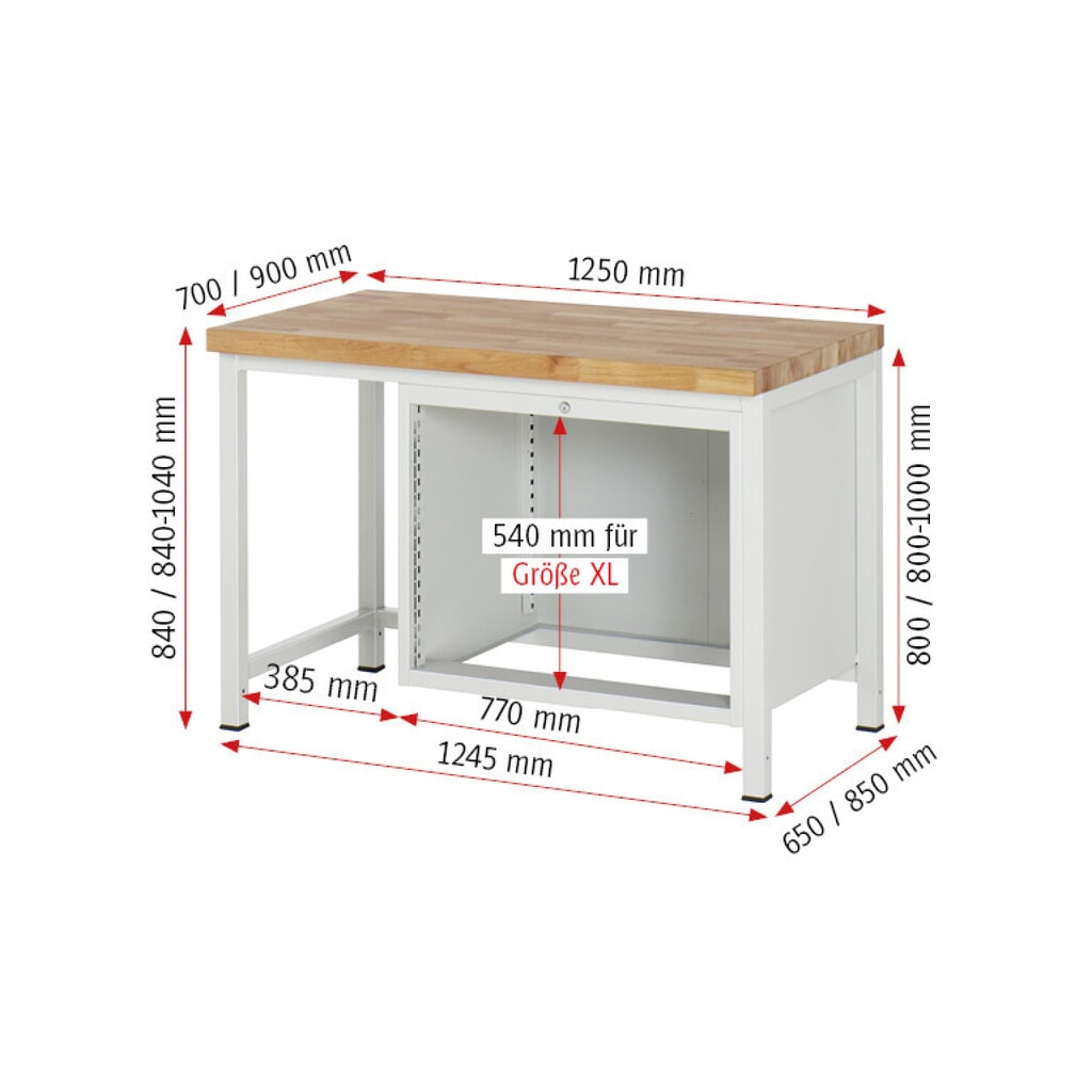 Productafbeelding nr. 5: Werkbank RAU serie 8000, hxbxd 840 x 1.250 x 700 mm, 2 x voor 90% uittrekbare lades, 1 x 180, 1 x 360 mm, draagvermogen lade 75 kg