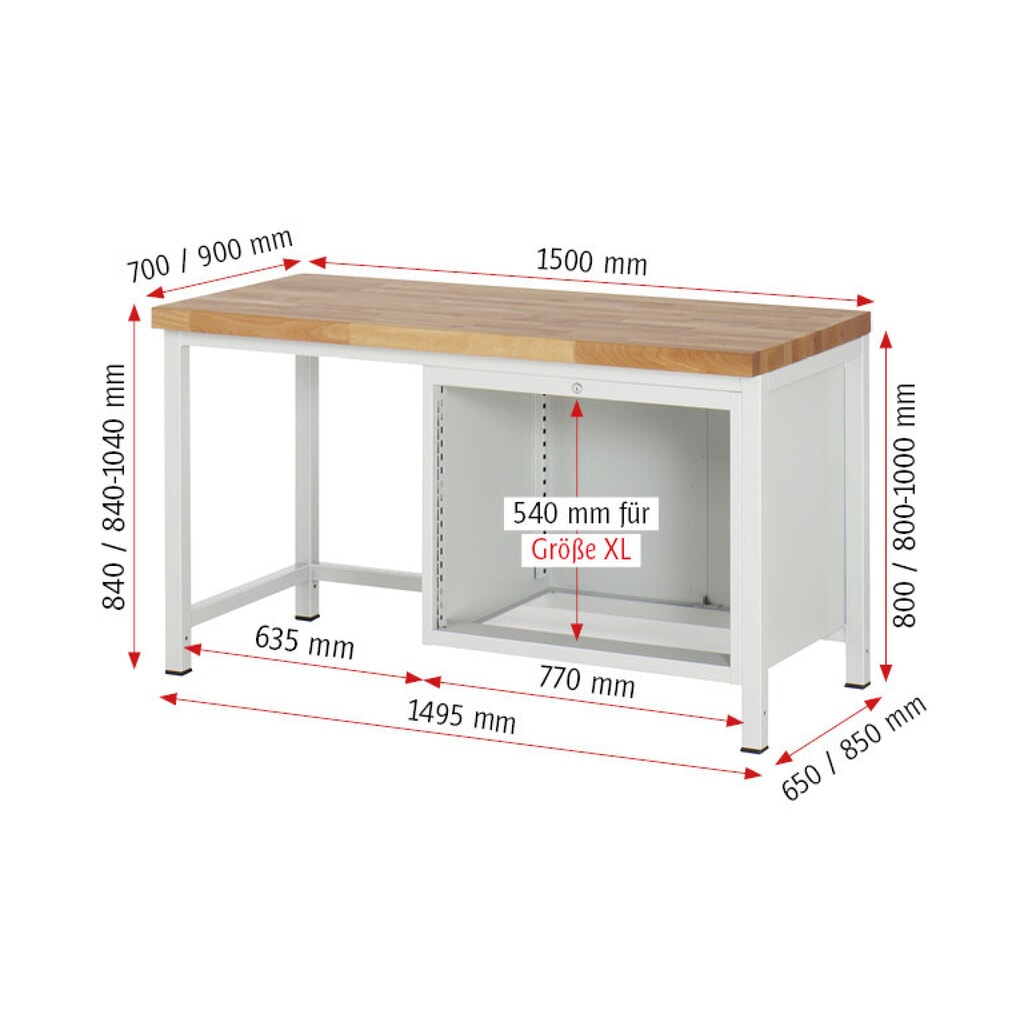 Productafbeelding nr. 5: Werkbank RAU serie 8000, hxbxd 840 x 1.500 x 700 mm, 2 x voor 90% uittrekbare lades, 1 x 180, 1 x 360 mm, draagvermogen lade 75 kg