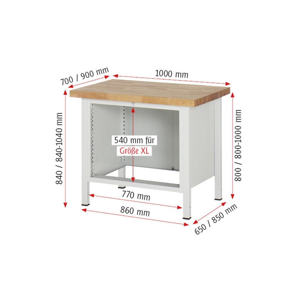 Productafbeelding nr. 6: Werkbank RAU serie 8000, hxbxd 840 x 1.000 x 700 mm, 2 x voor 100% uittrekbare lades, 2 x 270 mm, draagvermogen lade 75 kg