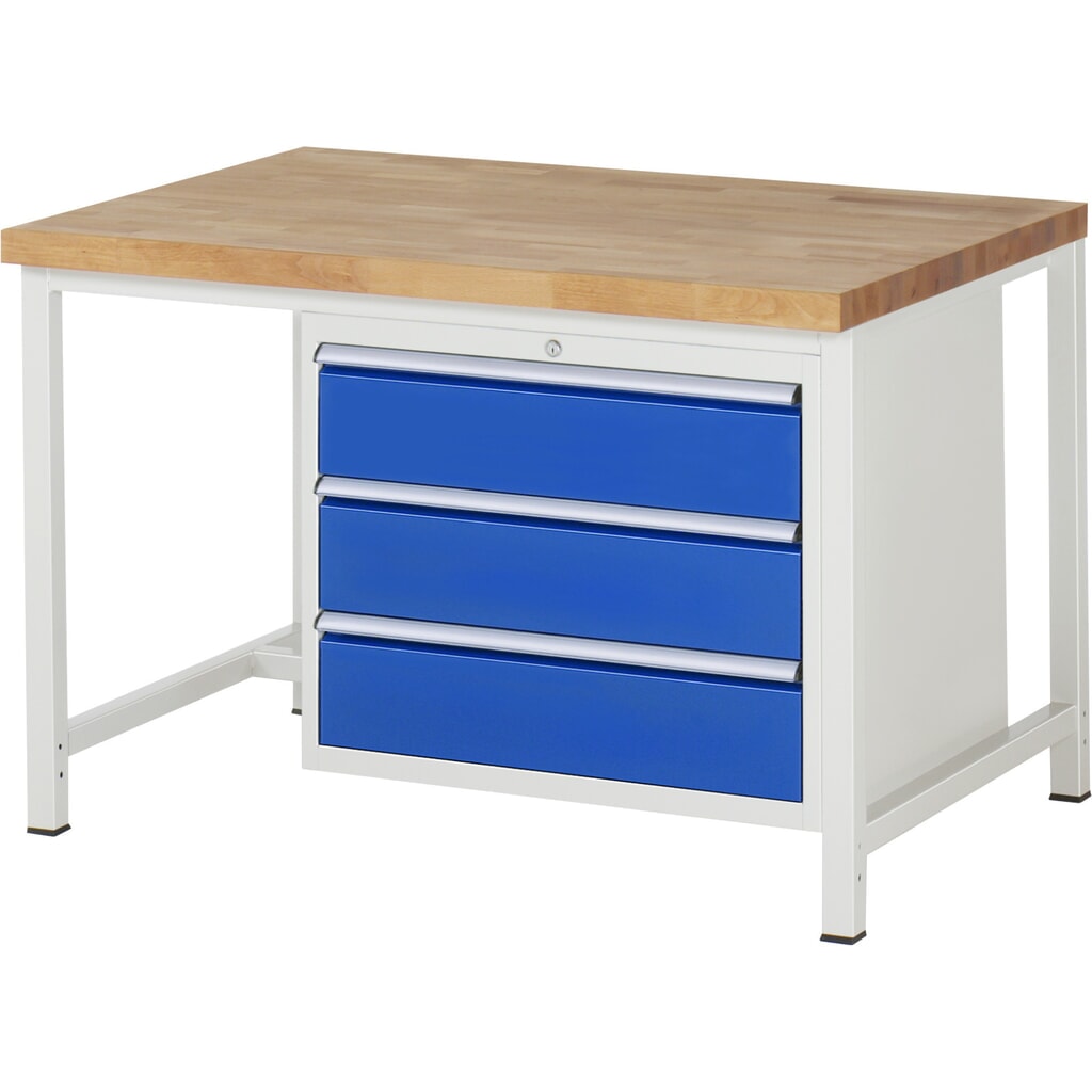 Productafbeelding nr. 1: Werkbank RAU serie 8000, hxbxd 840-1.040 x 1.250 x 900 mm, 3 x voor 90% uittrekbare lades, 3 x 180 mm, draagvermogen lade 75 kg