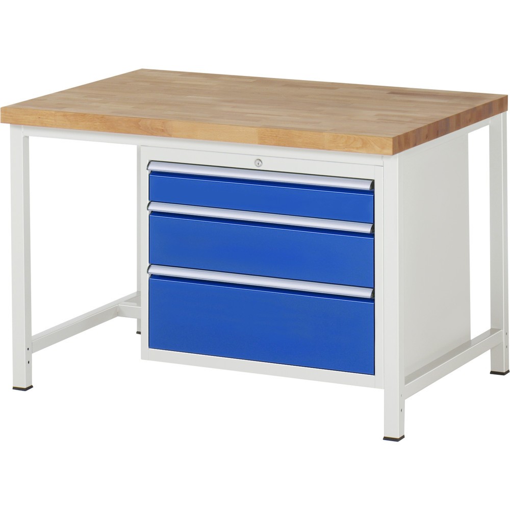 Productafbeelding nr. 1: Werkbank RAU serie 8000, hxbxd 840 x 1.250 x 900 mm, 3 x voor 90% uittrekbare lades, 1 x 120, 1 x 180, 1 x 240 mm, draagvermogen lade 75 kg