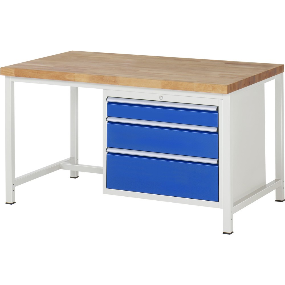 Productafbeelding nr. 1: Werkbank RAU serie 8000, hxbxd 840-1.040 x 1.500 x 900 mm, 3 x voor 100% uittrekbare lades, 1 x 120, 1 x 180, 1 x 240 mm, draagvermogen lade 75 kg