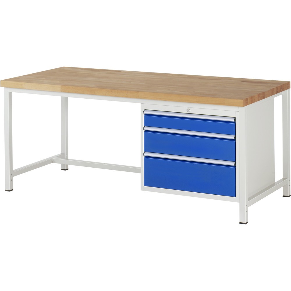 Productafbeelding nr. 1: Werkbank RAU serie 8000, hxbxd 840-1.040 x 2.000 x 900 mm, 3 x voor 100% uittrekbare lades, 1 x 120, 1 x 180, 1 x 240 mm, draagvermogen lade 75 kg