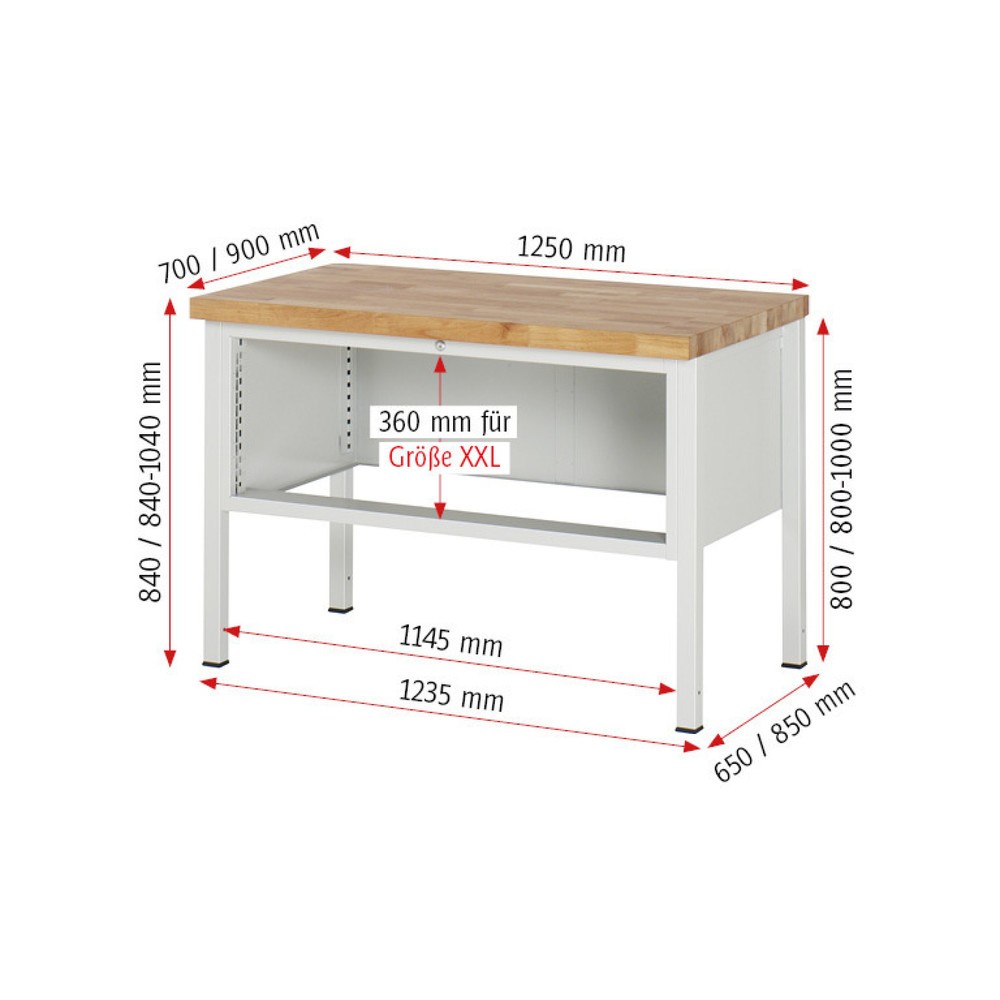 Productafbeelding nr. 5: Werkbank RAU serie 8000, hxbxd 840 x 1.250 x 900 mm, 2 x voor 100% uittrekbare lades, 1 x 150, 1 x 210 mm, draagvermogen lade 50 kg