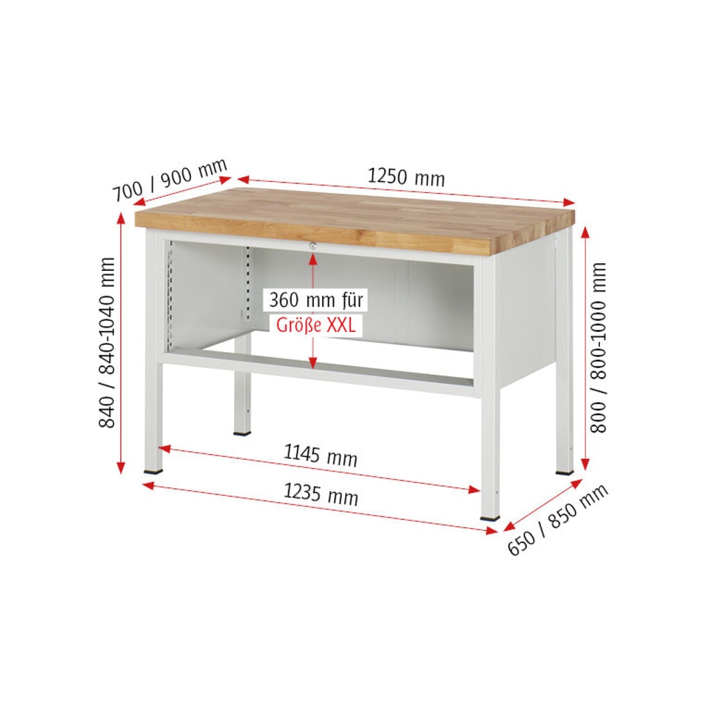 Productafbeelding nr. 7: Werkbank RAU serie 8000, hxbxd 840 x 1.250 x 700 mm, 3 x voor 90% uittrekbare lades, 1 x 60, 1 x 120, 1 x 180 mm, draagvermogen lade 50 kg