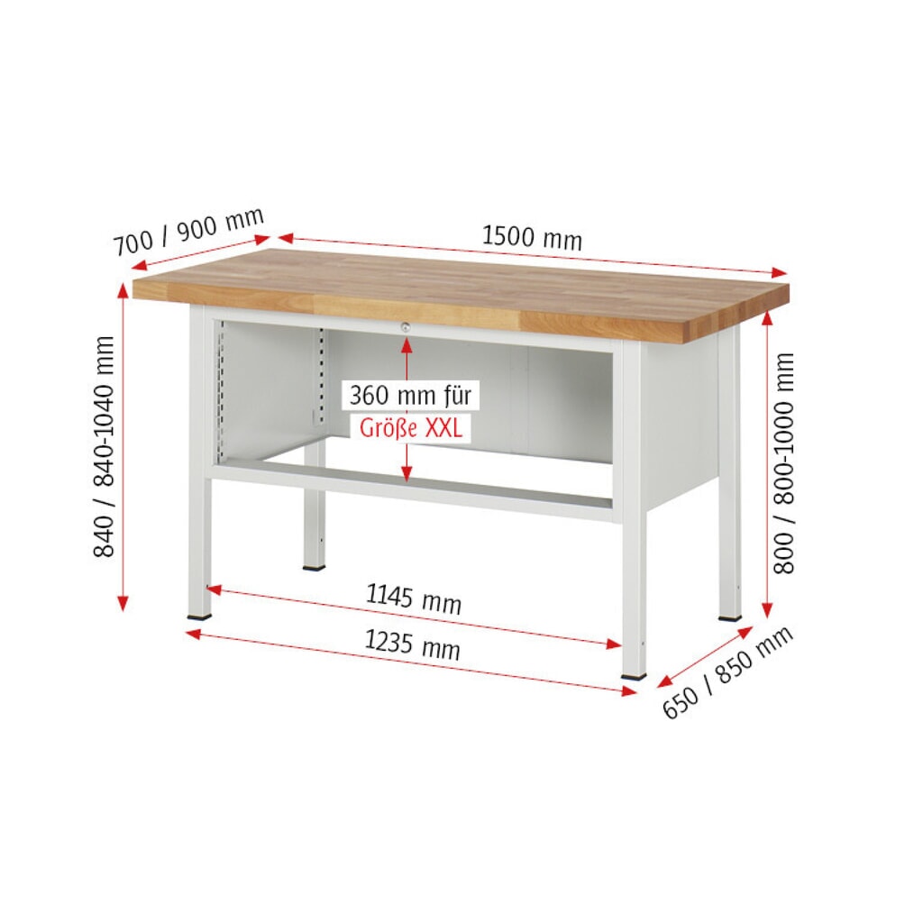 Productafbeelding nr. 6: Werkbank RAU serie 8000, hxbxd 840 x 1.500 x 900 mm, 3 x voor 90% uittrekbare lades, 1 x 60, 1 x 120, 1 x 180 mm, draagvermogen lade 50 kg