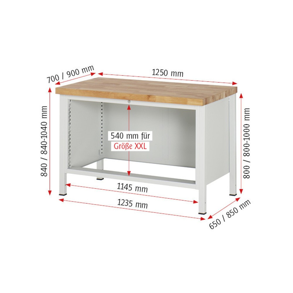 Productafbeelding nr. 7: Werkbank RAU serie 8000, hxbxd 840-1.040 x 1.250 x 700 mm, 3 x voor 90% uittrekbare lades, 1 x 120, 1 x 180, 1 x 240 mm, draagvermogen lade 50 kg